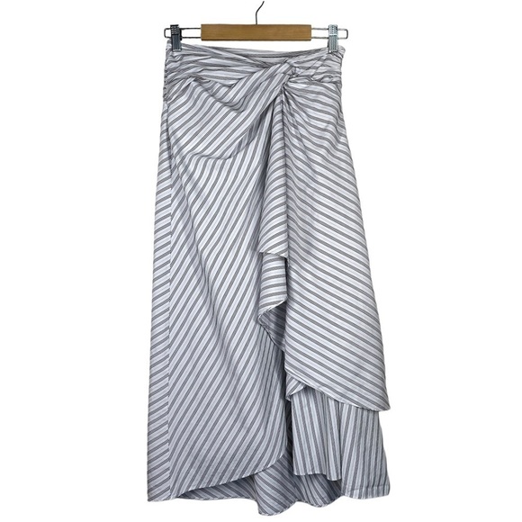 A.L.C. Diller Striped Draped Cotton Midi Skirt 4 - Picture 2 of 8
